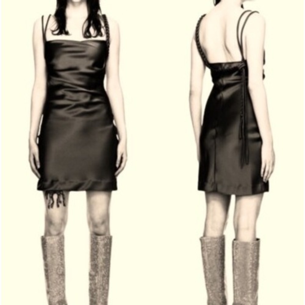 House Of Harlow 1960 - Black Satin Mini Dress Size Med LBD Glam Cocktail